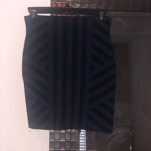 Black and Navy Striped Bandage Skirt